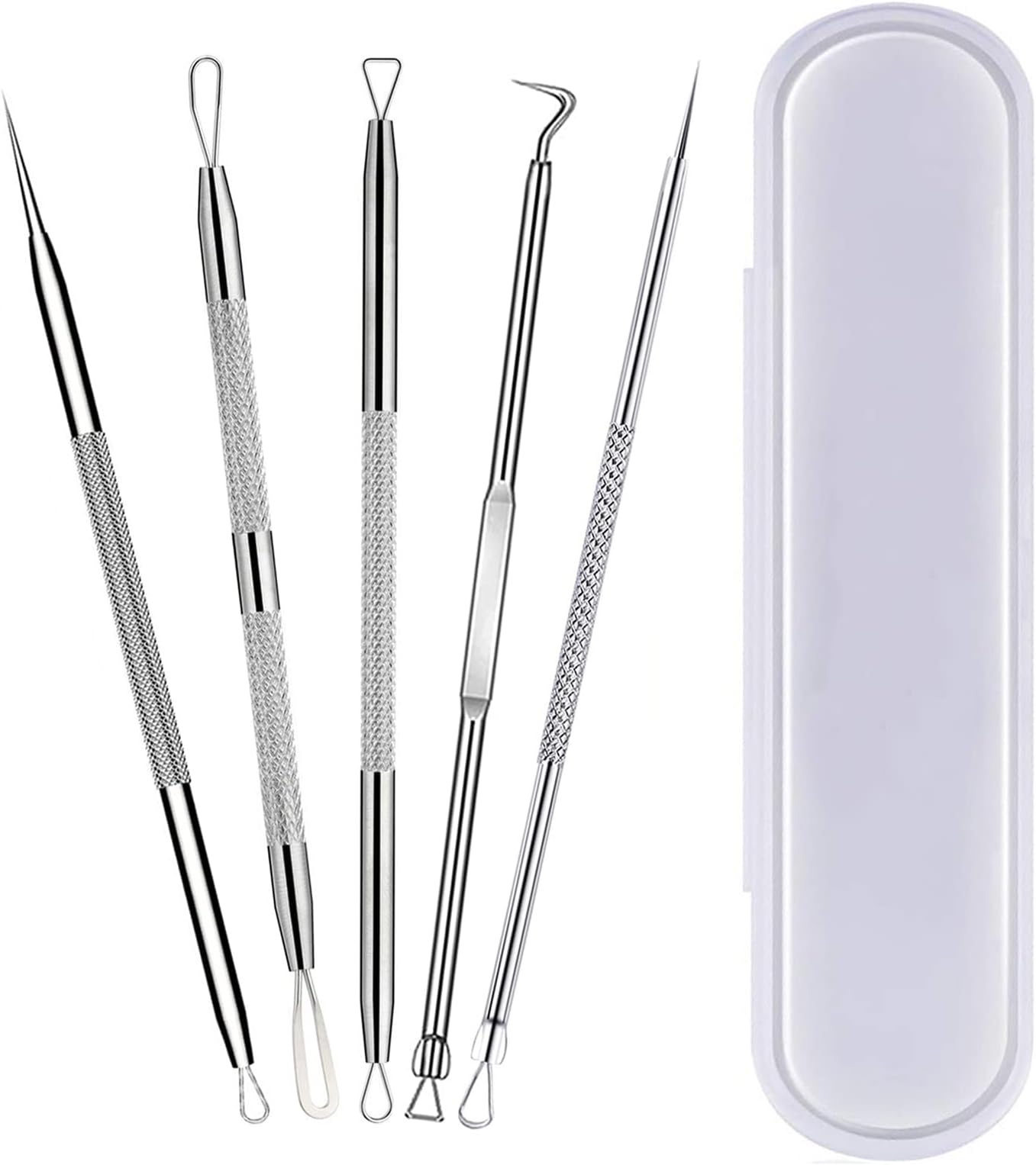 Pimple Popper Tool Kit,Blackhead Remover Tool 5 Pcs Blackhead Extractor Tool for Face Comedone Zit Acne Whitehead Blemish, Stainless Steel Extraction Tools Set