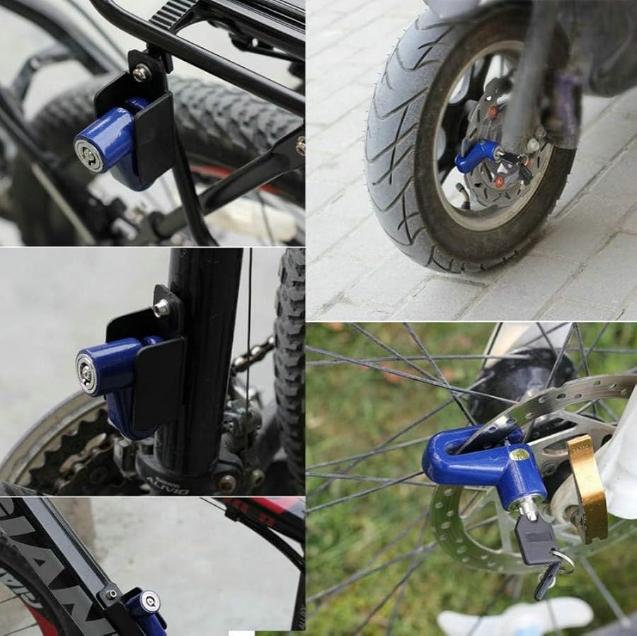 Safety Lock Anti-Theft Protection Mini Disc Lock Stainless Steel for Motorcycle, Scooter, Caster Wheel, Brake Lock and More - Blue - By RanaStore