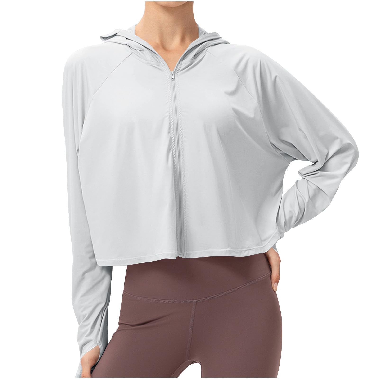 Women's Long Sleeve Running Shirts UPF 50+ Quick Dry Athletic Sun T-Shirts Long Sleeve Workout Tops with Hooded Gray Summer Long Sleeve Tops for Women S