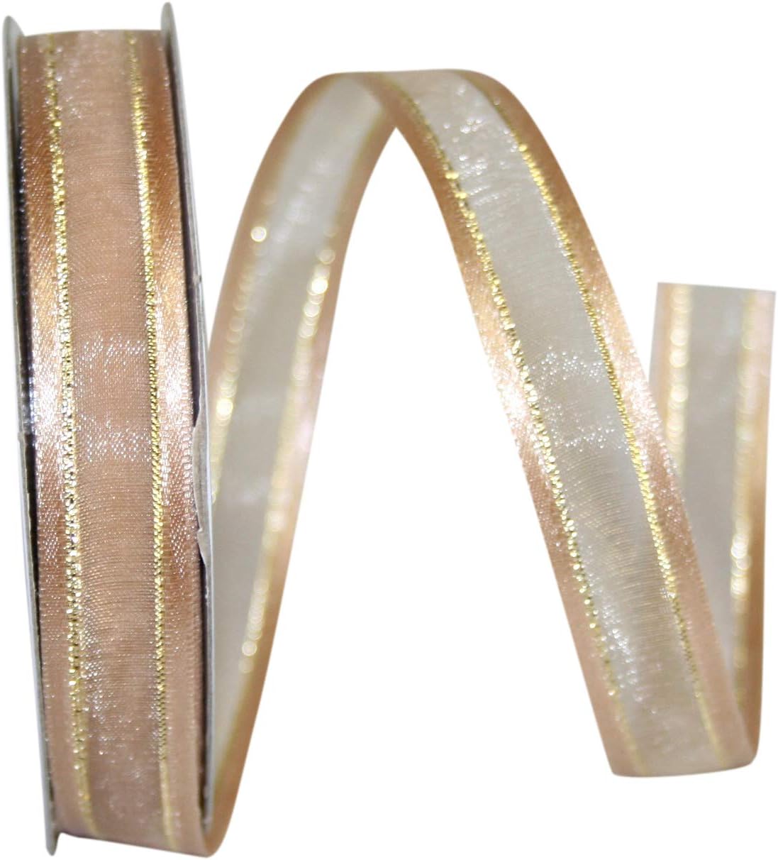 Reliant Ribbon Sheer Satin Edge Metallic Ribbon, 5/8 Inch X 25 Yards, Taupe