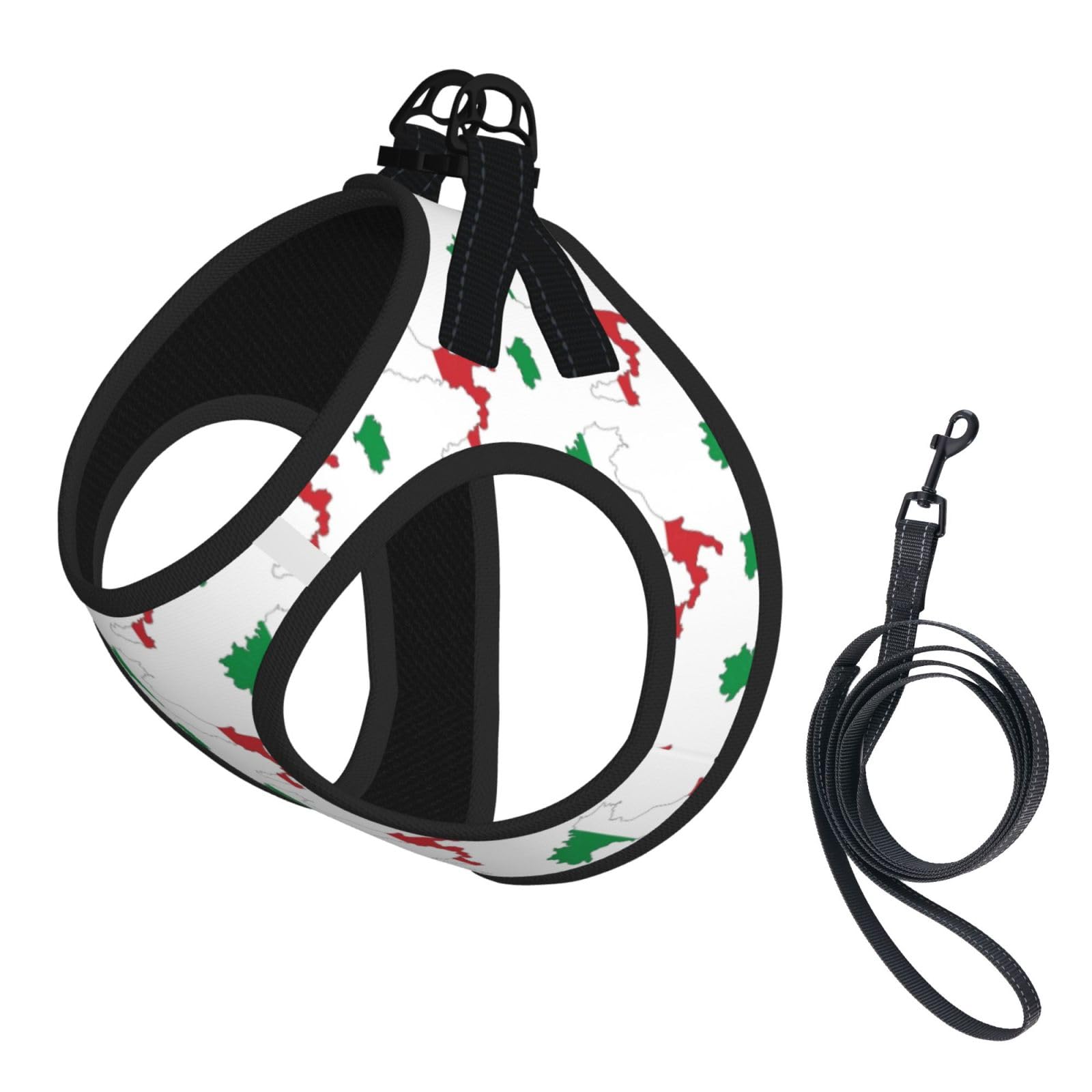Italian Flag Map Print Soft Mesh Dog Harness and Leash Set Pet Puppy Cat Comfort Padded Vest No Pull Harnesses