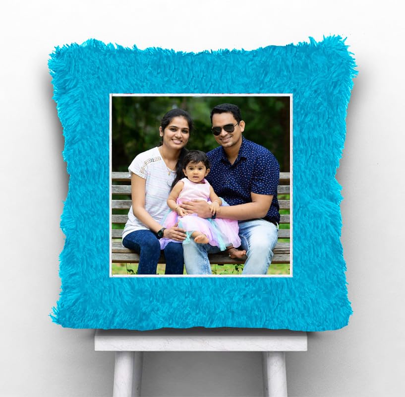 BMRGIFTS Fur Personalized Gift Photo Cushion for Boyfriend Girlfriend Husband Wife on Occasions Valentine's Day Birthday Anniversary Special Love Gift Square 15x17 inch, Blue (PC24)-image-24