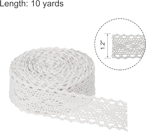 Miniatura 2 de MECCANIXITY Cinta de encaje de algodón de 10 yardas y 1.2 pulgadas para manualidades, envoltorios de regalo, diademas, boda, color blanco, estilo 13