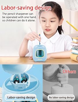 Electric Pencil sharpener,,Battery/2A USB Powered,5000 Times for Blade,Suitable for 6.5-8mm Pencil Sharpener,Automatic Pencil Sharpeners for Kids,School, Home, Office, Classroom (Blue)