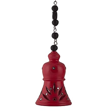 Terracotta Handpainted Decorative Hanging Bell showpiece Wind Chimes Hanging Decorative Item 31 cm (red)