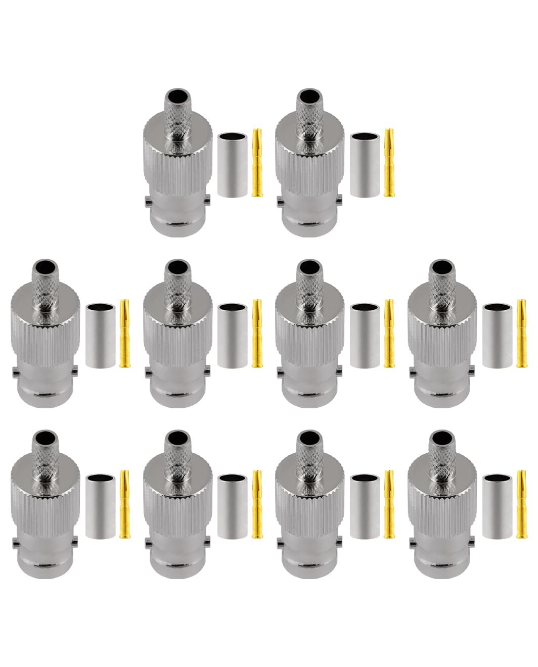Vecys 10 PCS BNC Femmina Connettori 50 Ohm BNC Femmina Crimpare Connettore per RG58 RG142 RG400 VLMR195 RF Coassiale Cavo