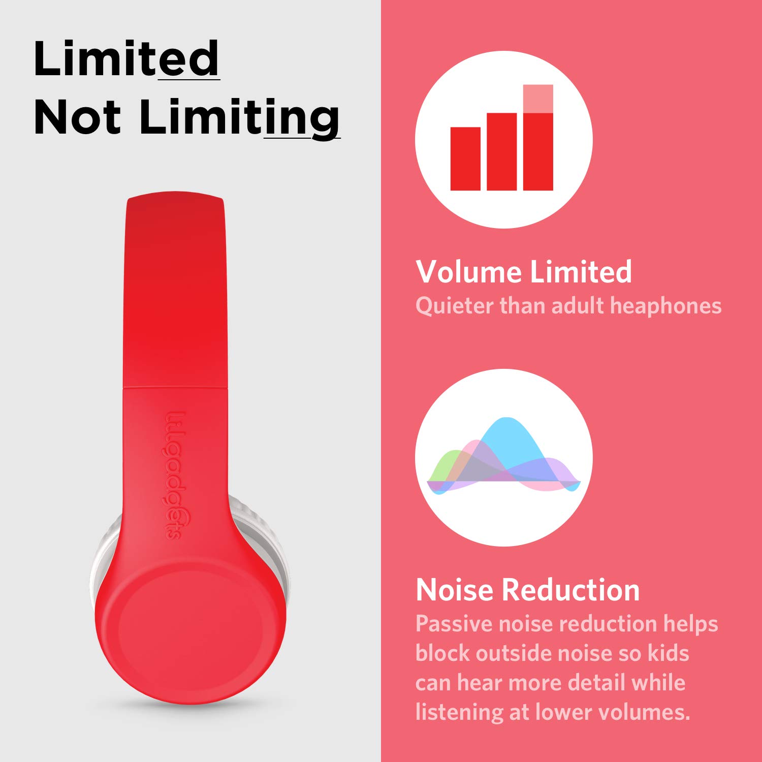 LilGadgets Connect+ Kids Premium Volume Limited Casque Filaire avec Port Shareport et Microphone intégré pour Enfants Rouge