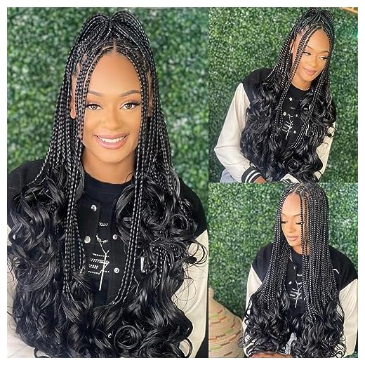 French Curly Braiding Hair 16 Inch 8 Packs Goddess Box Braids Crochet Hair with Curly Wavy Ends, Pre-Looped French Curl Crochet Box Braids Natural Black Crochet Hair for Black Women (8Packs,1B#)
