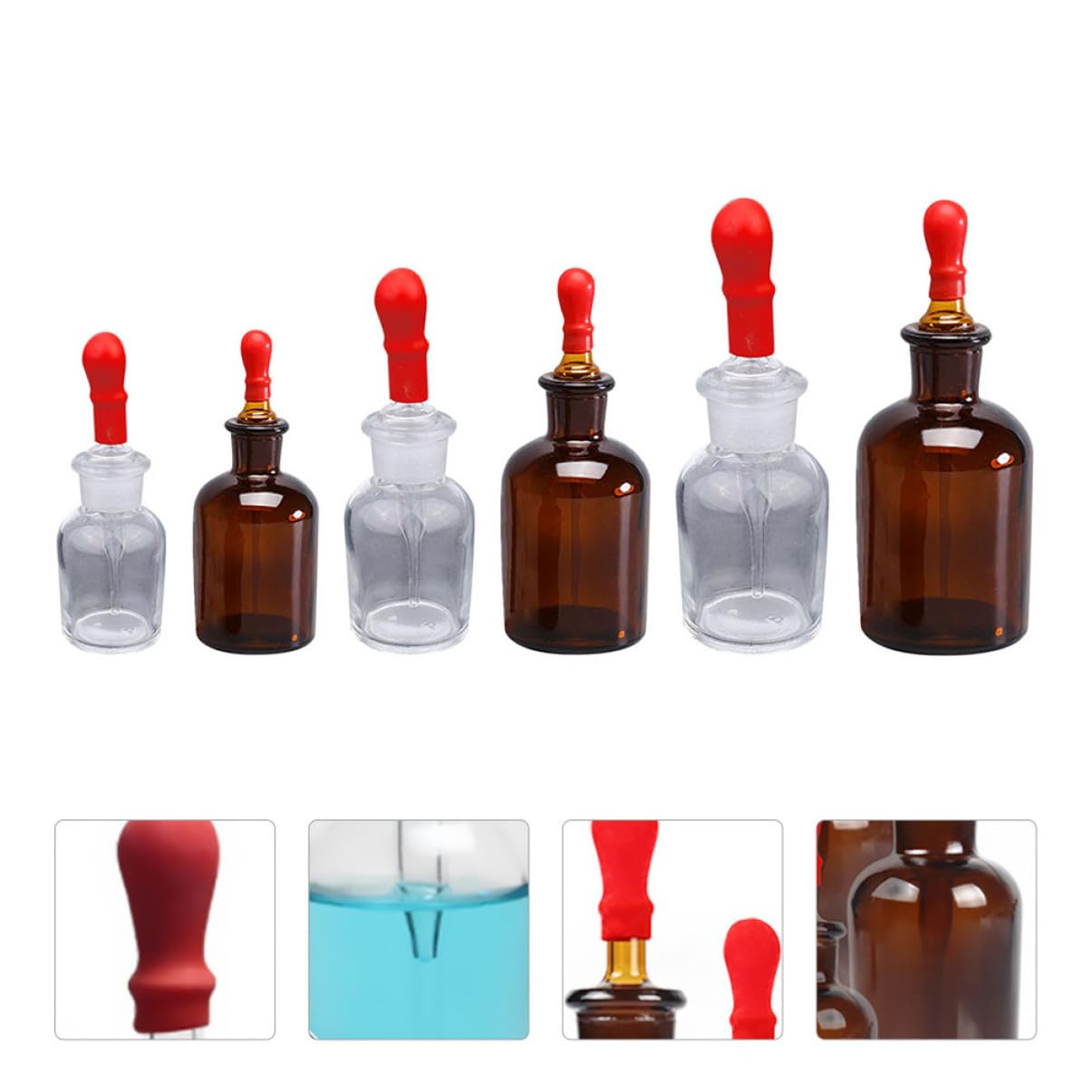 GLEAVI 6 Botellas Cuentagotas de Vidrio Marrón y Blanco, Frascos Químicos Recargables de 30ml y 60ml para Laboratorio y Uso Doméstico