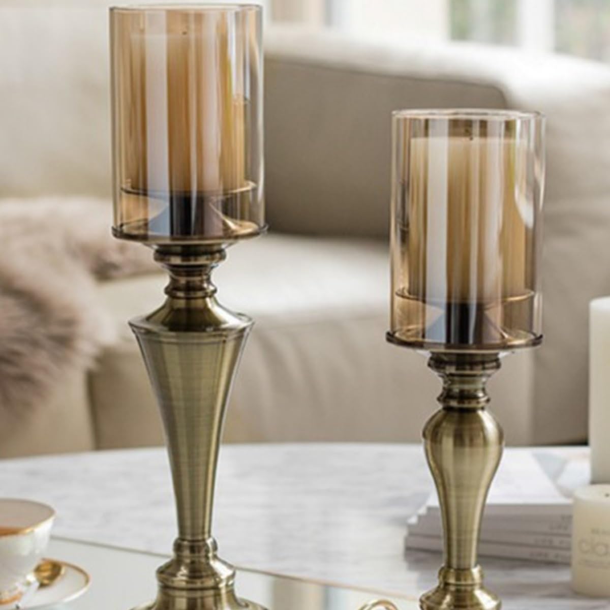 Kerzenhalter Kreative Eisen Leuchter Mit Glas Abdeckung Hause Esstisch Dekoration Ornamente Dekor(Klein)