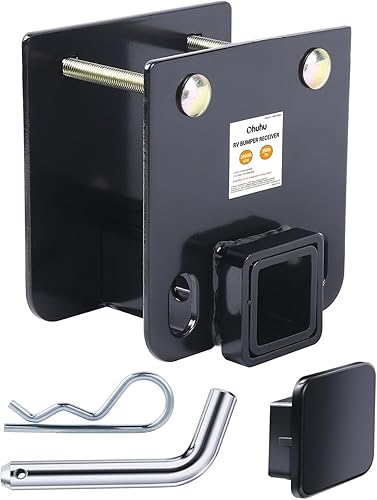 Ohuhu Adaptador receptor de enganche de parachoques de 2 pulgadas con pasador de enganche y cubierta de enganche, apertura de 3500 libras de