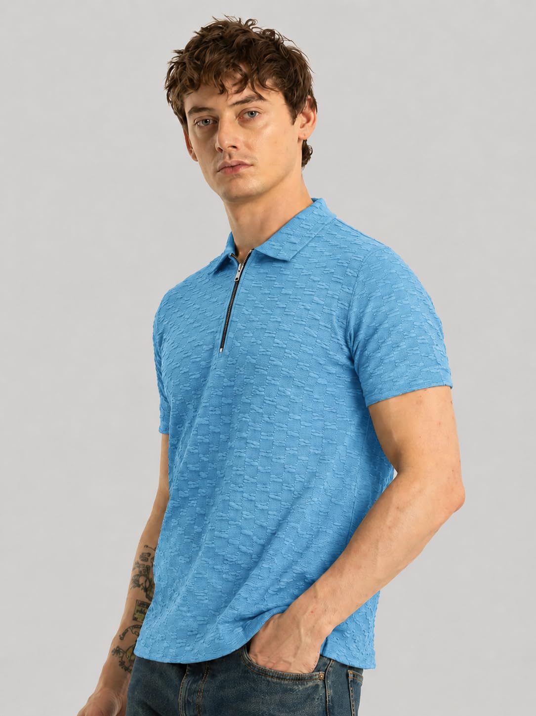 Preneum Polo da uomo in policotone, tinta unita, con colletto e maniche medie, tinta unita, vestibilità regolare (disponibile in taglie grandi)