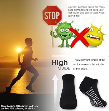 Sunew 3 Pairs Short Viscose Bamboo Socks, Women's Viscose Bamboo Fiber Sweaty Practice Soft Anti Slip Low Cut Wicking Moisture Home Indoor Athletic Tennis Biking Socks Black S