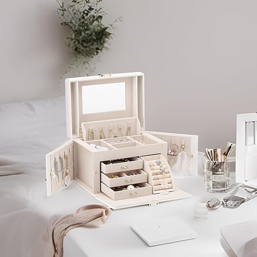 Miniatura 5 de vlando joyero organizador clásico de piel sintética con espejo y con llave