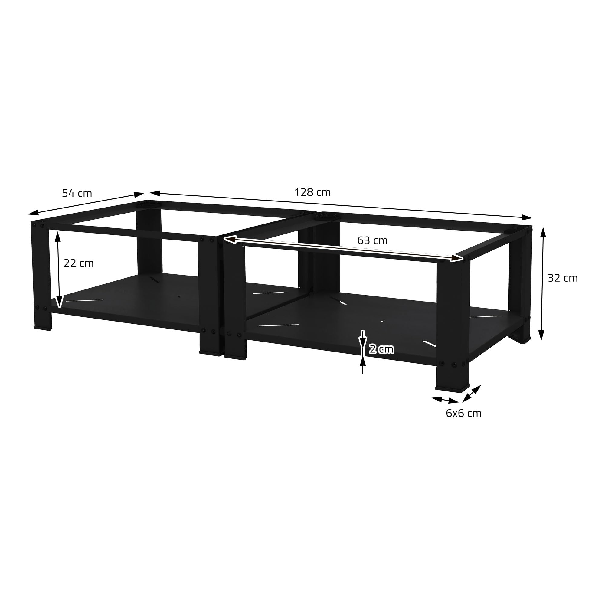 ML-Design Socle pour Machine à Laver Double avec 2 Étagère, Acier, Noir, 128x54 cm, 150 kg, Support Lave-Linge Standard, Pieds Antidérapants, 32 cm Hauteur