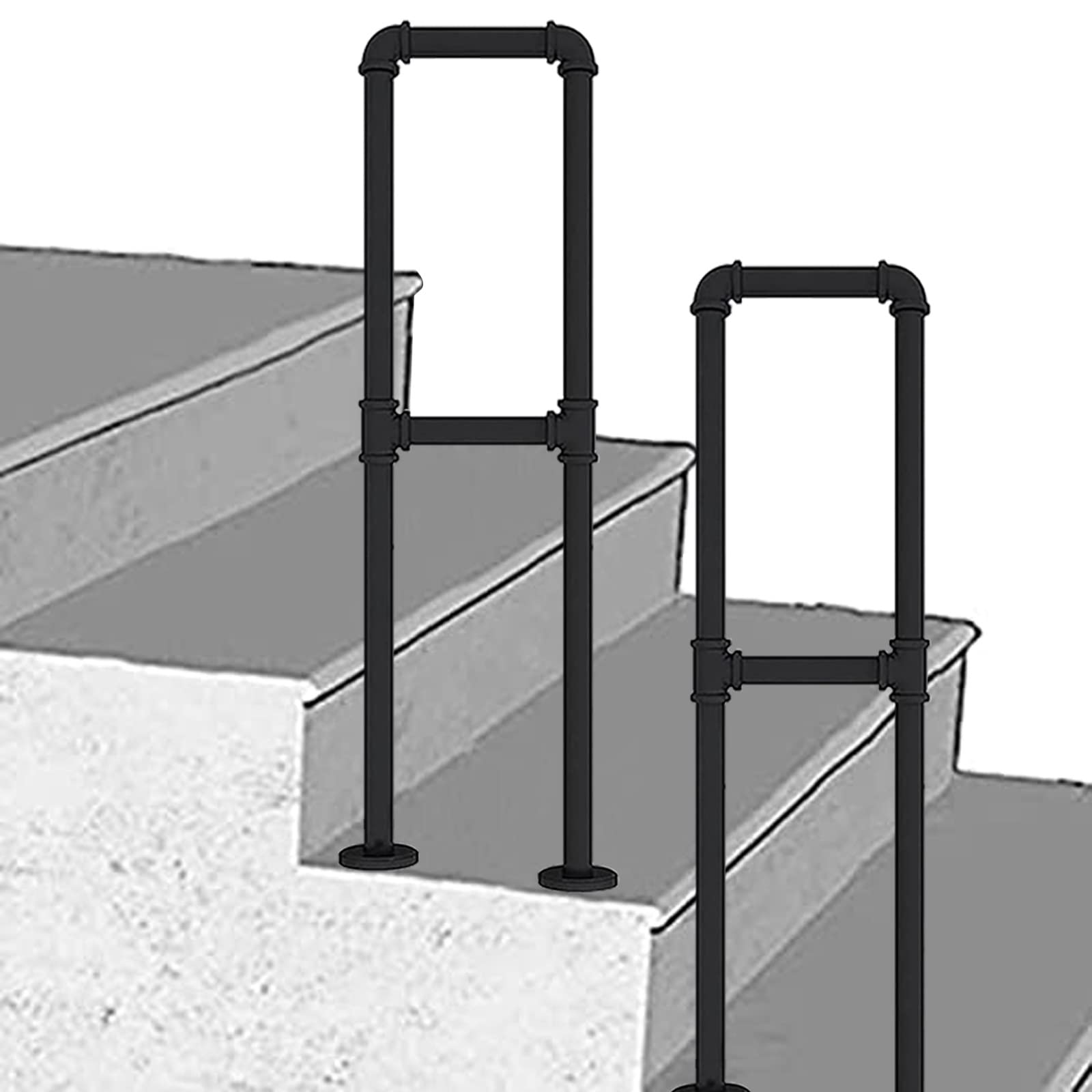 Rampe d'escalier en fer forgé en U de 85 cm pour 1 marche noire