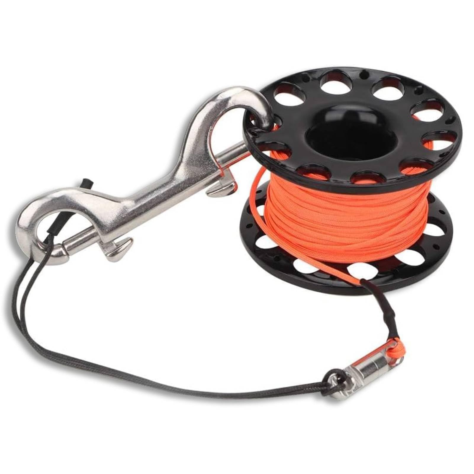 Finger Reel Diving Spool, 30m Finger Reel Spool for Diving Plastic Snorkelling Diving Finger Spool Reel Diver Underwater Accessories with Double-Sided Bolt Snap Closure (Black)