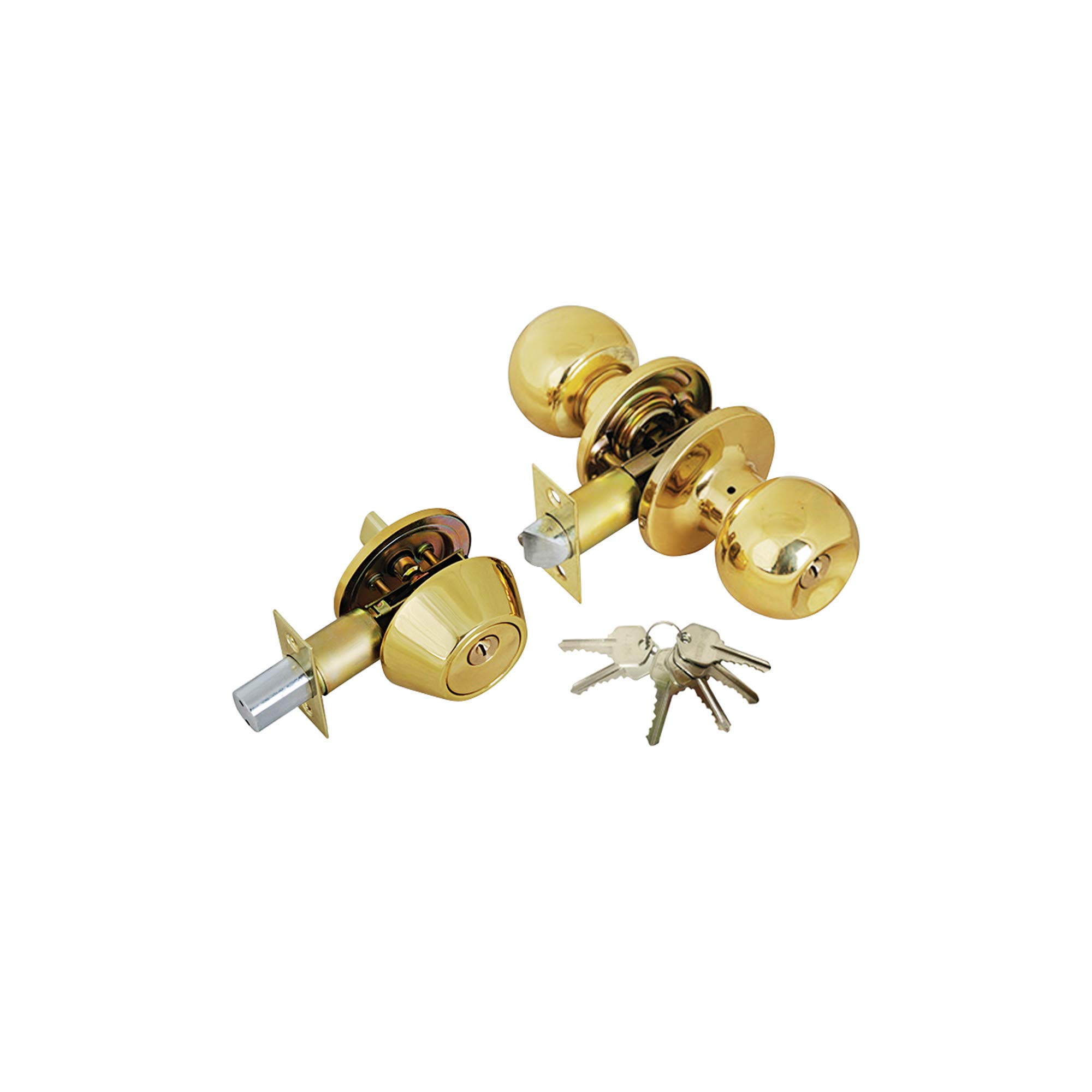 Grip Tight Tools ED02 1 Door Knob & Deadbolt Gold Combo Entry Lock Set Door Knob and Single Cylinder Deadbolt Alike: KW1 Keyway with 6 Keys Included, Set of 1