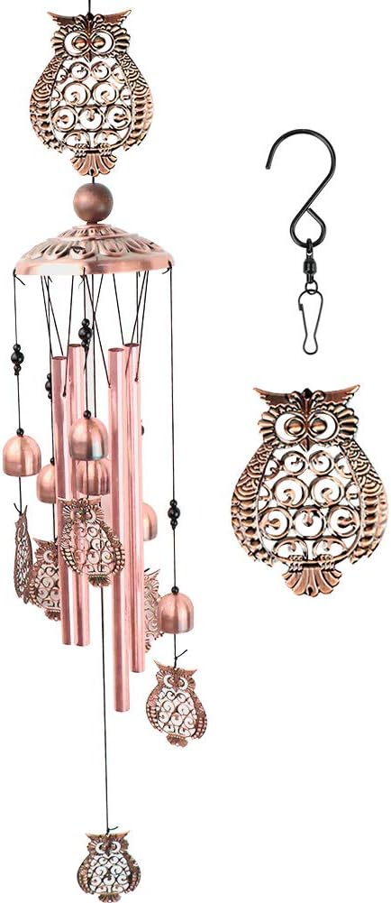 GUIFIER Outdoors Large Wind Chime,Owl Windchime with Hook Wind Chimes Outdoor Clearance Soothing Melodic Tones & Solidly Constructed Aluminum Chime, Gift for Outside Patio, Porch, Garden,Backyard