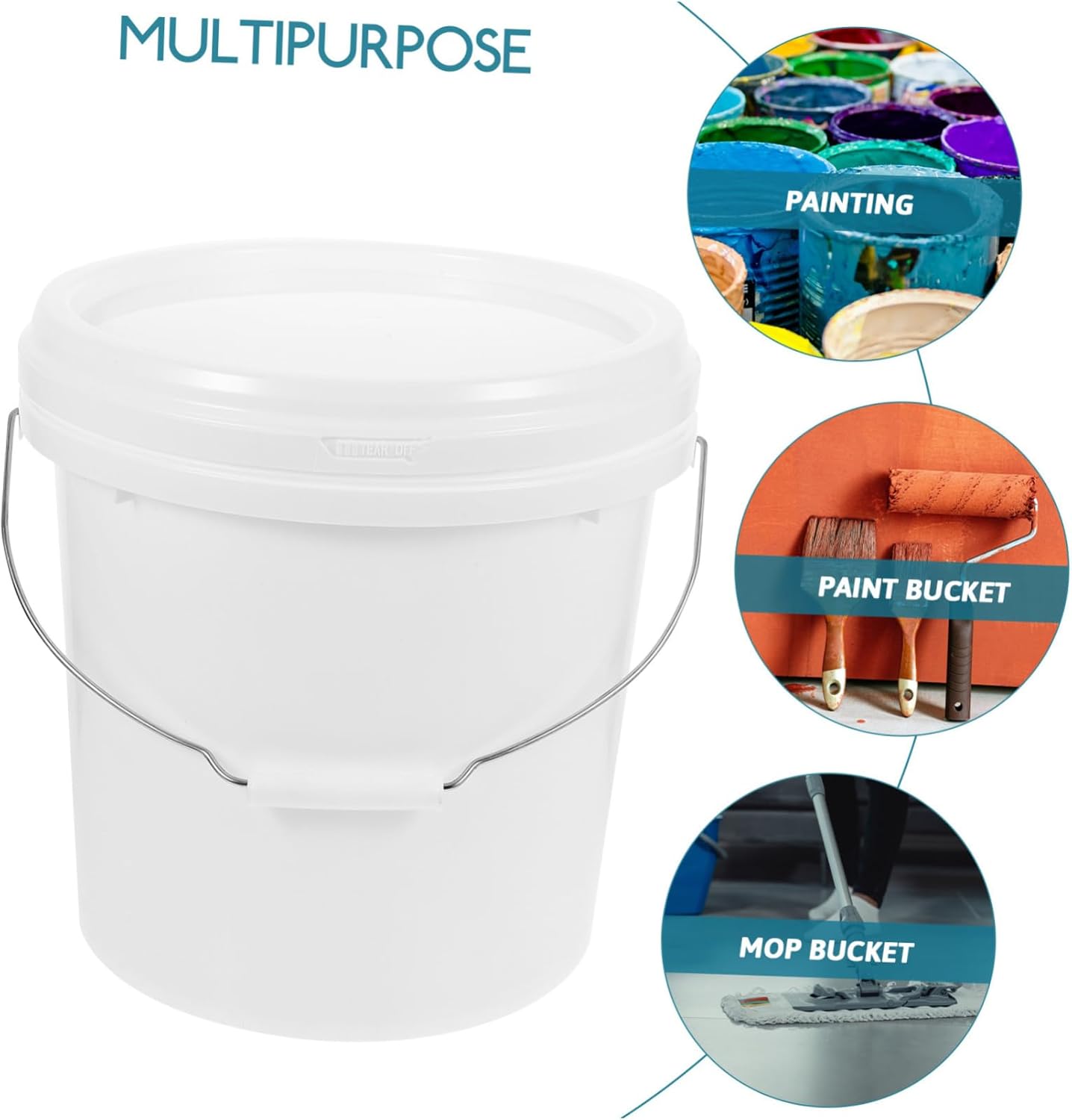Air Tight Paint Bucket Lid Storage Bucket Handle Industrial Paint Pail White Hdpe
