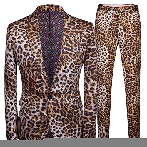 Men Suit Sets Leopard Print Men Suit Blazer Set with Pants for Men Performance DJ Jacket Luxury Singer Star Coat