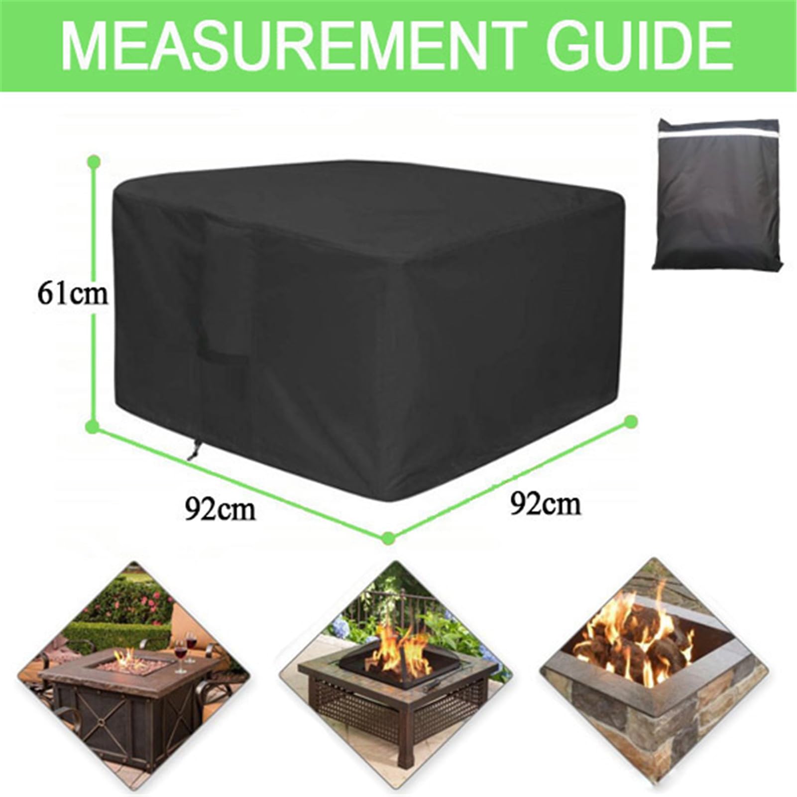 Housse De Brasero | Housse De Table Carrée pour Brasero à Gaz | Housse De Protection Imperméable pour Foyer De Jardin | pour Meubles De Foyer De Terrasse (92x92x61cm,Noir)
