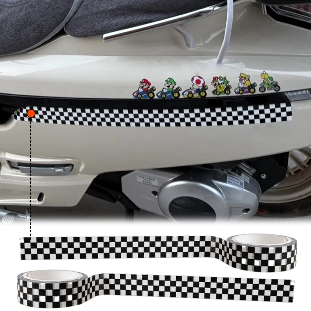 Confezione da 2 nastri adesivi a scacchi bianchi e neri, tema auto da corsa, adesivi decorativi per artigianato, imballaggio e progetti fai da te