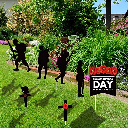 PopManko Lest We Forget Garden Ornaments, 7Pcs Remembrance Day Poppy Garden Ornaments Statue - Image 4