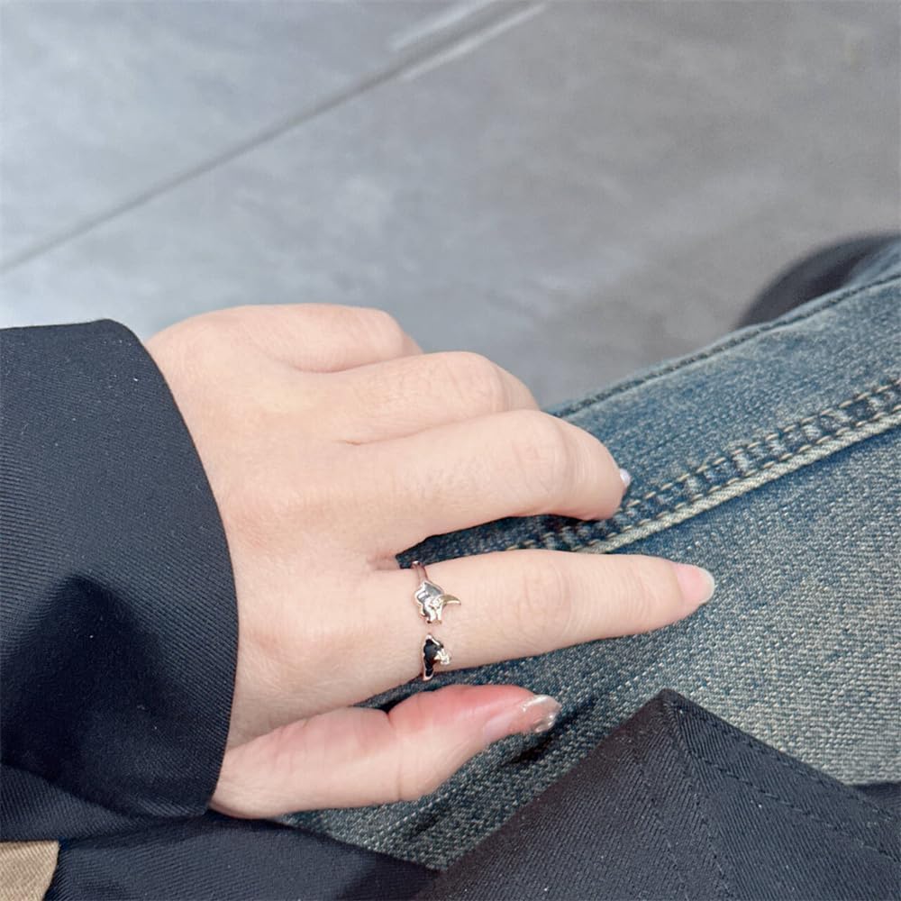 Cute Moon Star Cloud Statement S925 Sterling Silver Ring for Women Dainty Crystal Adjustable Open Stackable Ring Promise Engagement Tail Middle Finger Band Trendy Jewelry for Daughter Mom - Image 6