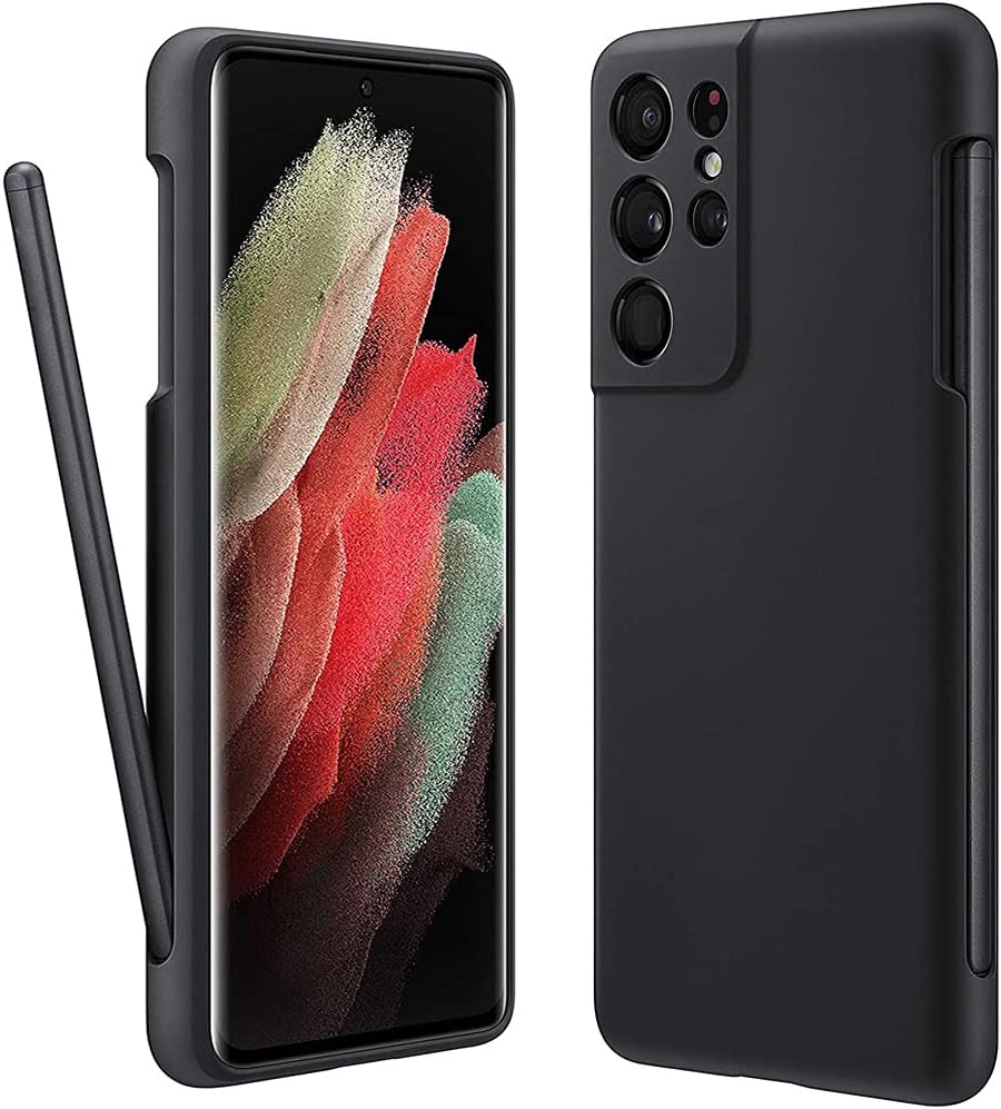 Vitodo for Galaxy S21 Ultra Case with S Pen Holder, Liquid Silicone Phone Cover with Stylus Slot (S-Pen Not Included) Anti-Fingerprint Military Shockproof Protection for Samsung S21 Ultra 5g - Black