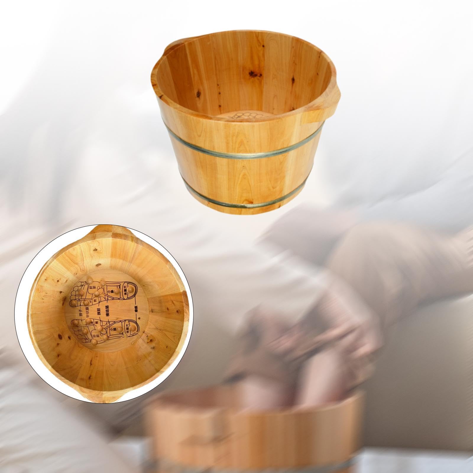 Generic Fußbad Holz Fußbadfass Fußbadewanne Fußbadetonne mit Doppeltem Griff Und Punktiertem Innenboden für Effektive Fußregeneration für Senioren Erwachsene, M
