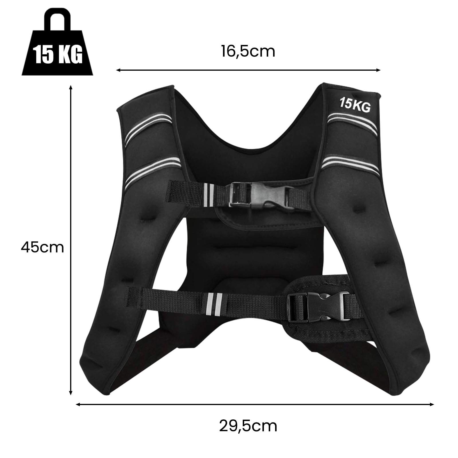 KOMFOTTEU Gilet peso 5/9/15 kg, gilet zavorato in neoprene per allenamenti di peso, gilet da corsa con strisce riflettenti e cinghie regolabili, nero