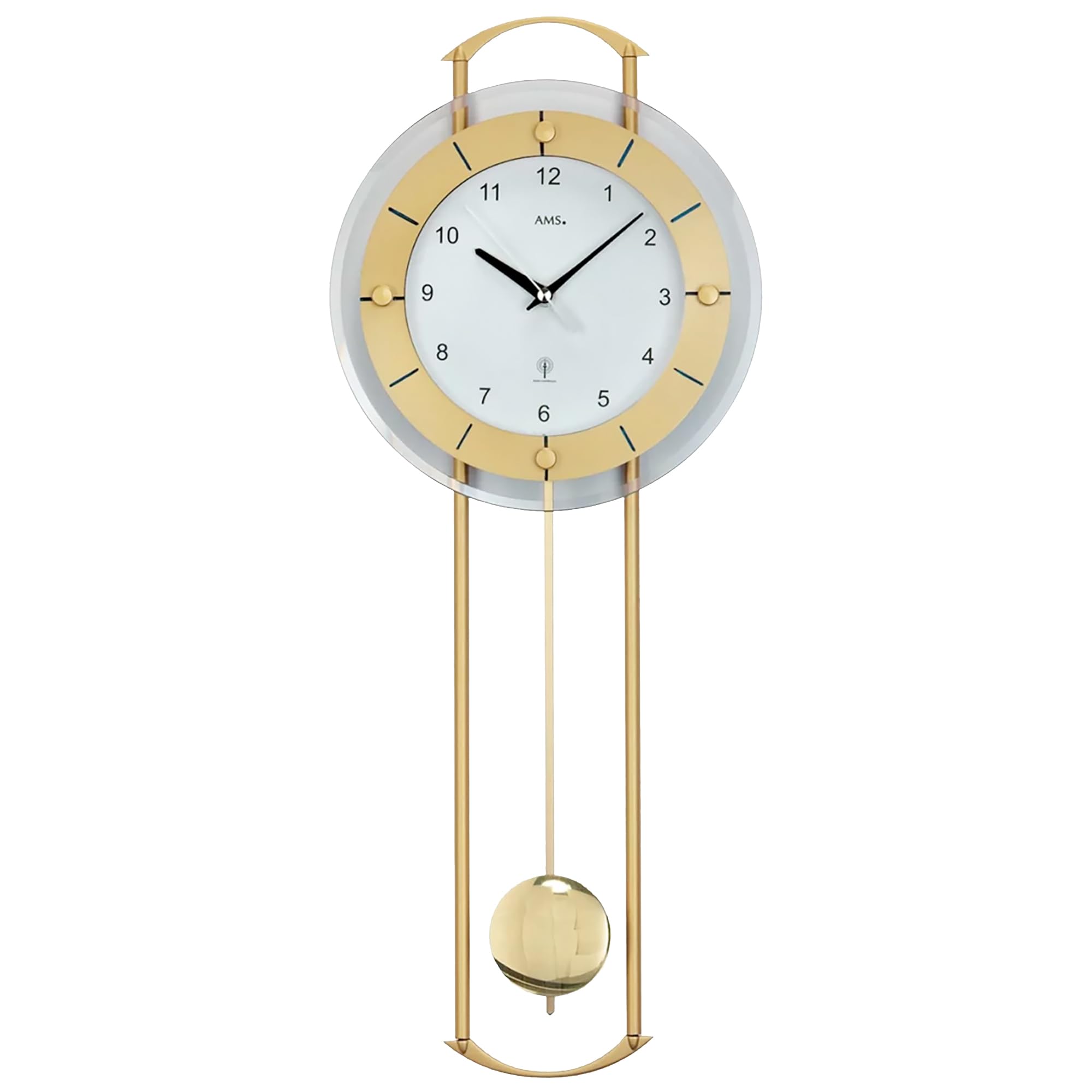 AMS 5255 Wanduhr - mit Funkpendelwerk, Elegante Funkpendeluhr, Uhr mit Pendel, Funkwanduhr mit arabischen Ziffern, Facettiertes Mineralglas, Pendeluhr für Wohnzimmer & Büro, Maße: 24 x 60 x 6 cm