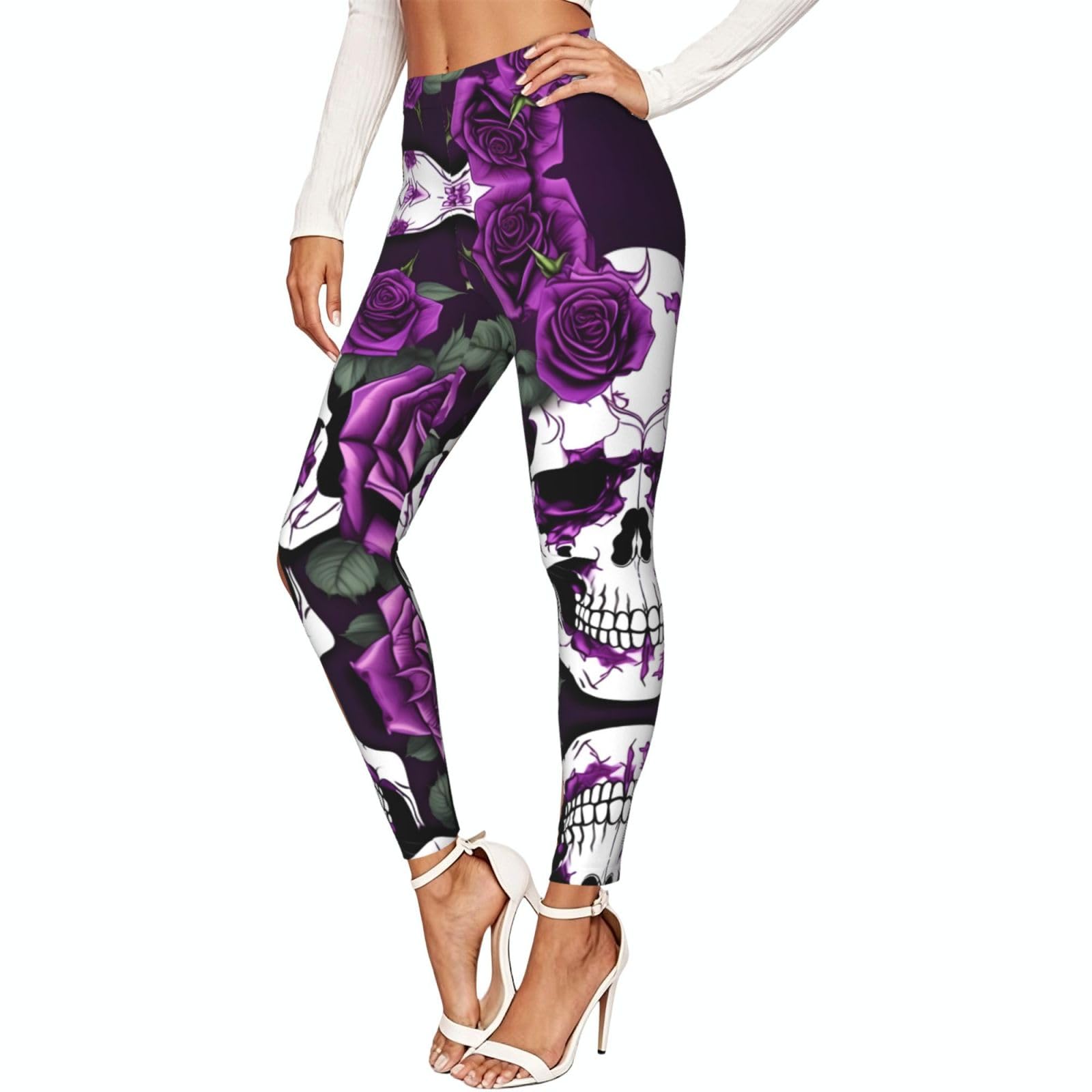 Leggings de compresión moldeadores que no se bajan con estampado de rosas moradas 7