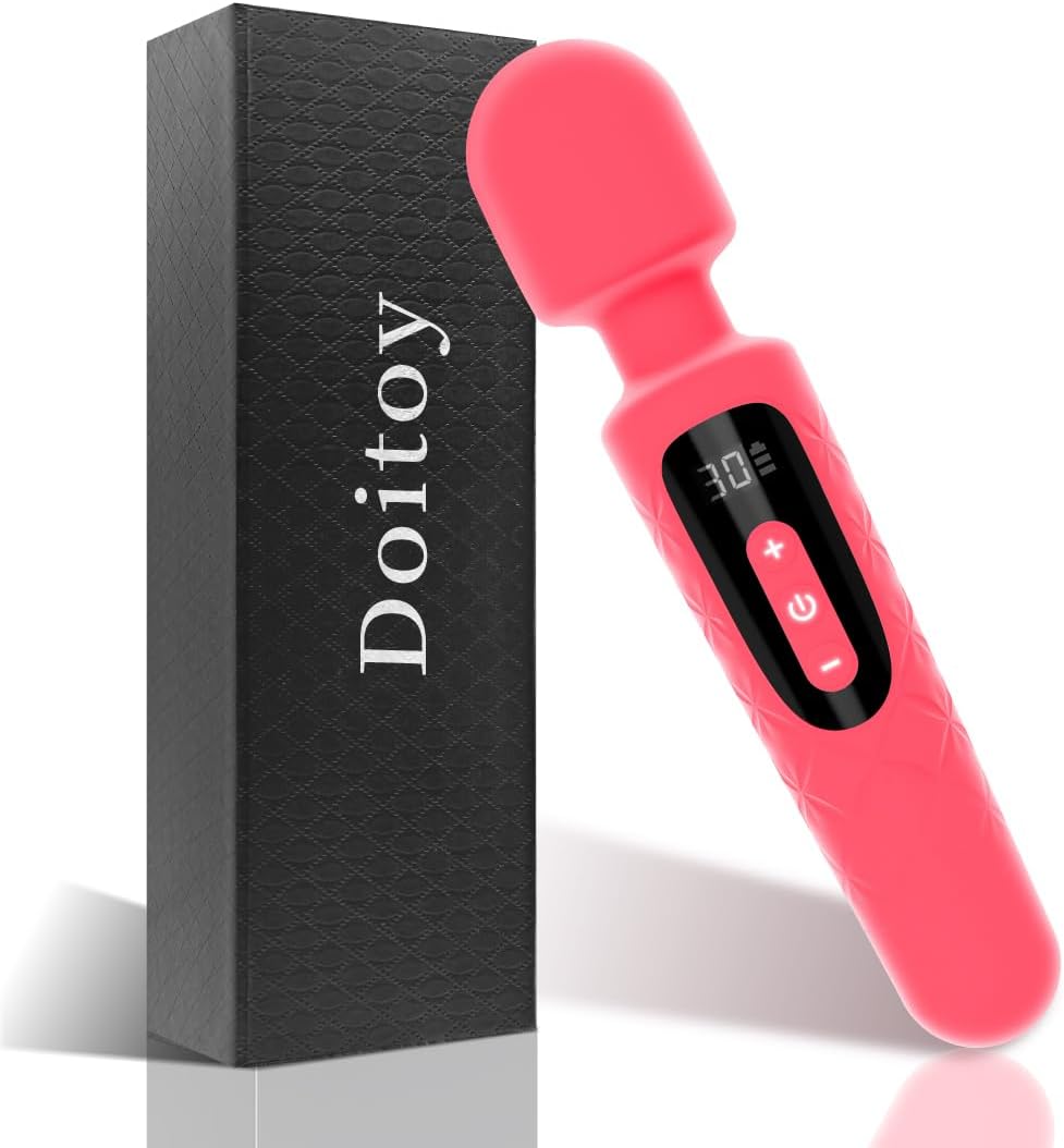 Vibrator Wand Dildo Adult Toys,Electric Muscle Massager,Clitoral Stimulation,Anal Toy,G Spot Vibrator Powerful Handheld Massager with 30 Speeds,LCD Rechargeable Adult Sex Toy for Women Couple (Red)