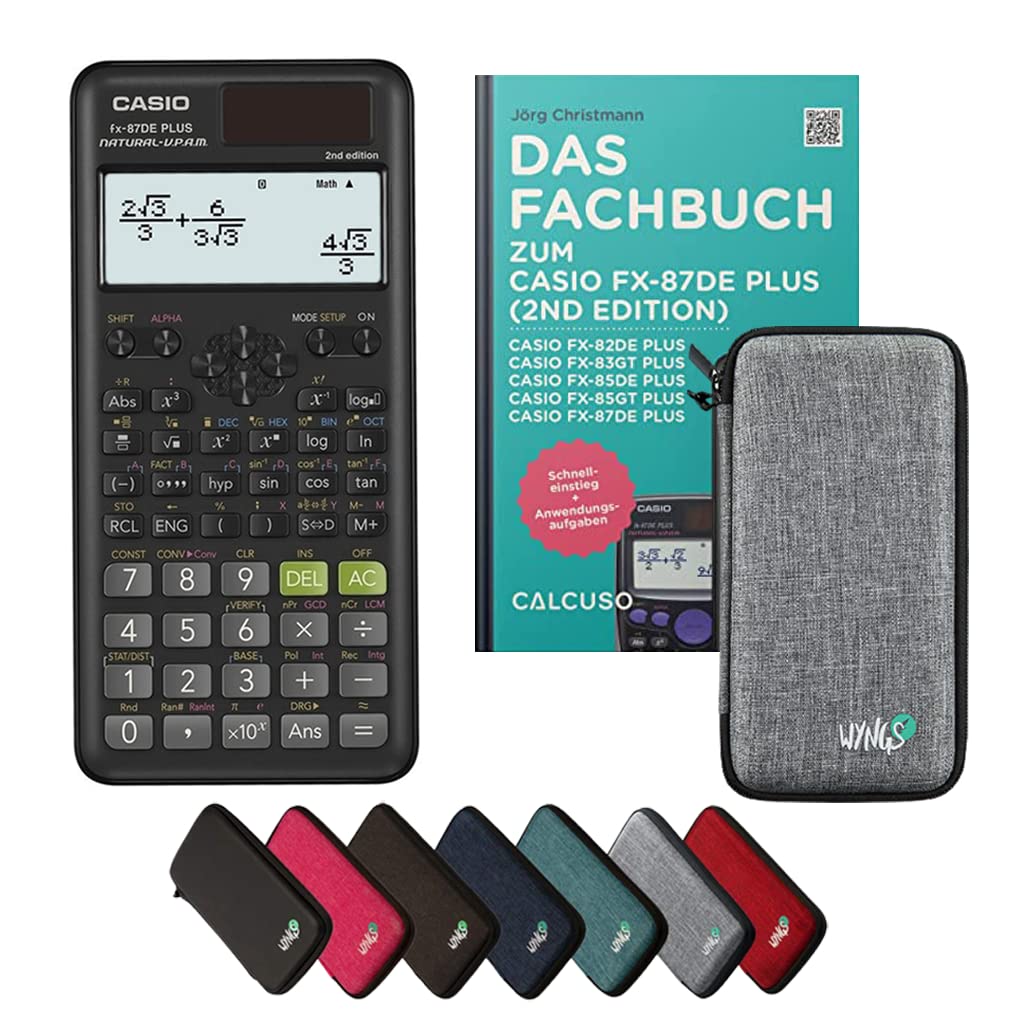 Casio fx-87DE Plus 2nd Edition Incl. Funda Protectora Gris Claro y Libro especializado (48 páginas, DIN A5) – Calculadora científica – Smart Set (Alemán)