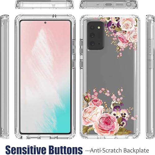 Miniatura 5 de Funda para Galaxy Note 20 5G SM-N981U con protector de pantalla de vidrio templado, cuerpo completo, diseño floral, a prueba de golpes, funda
