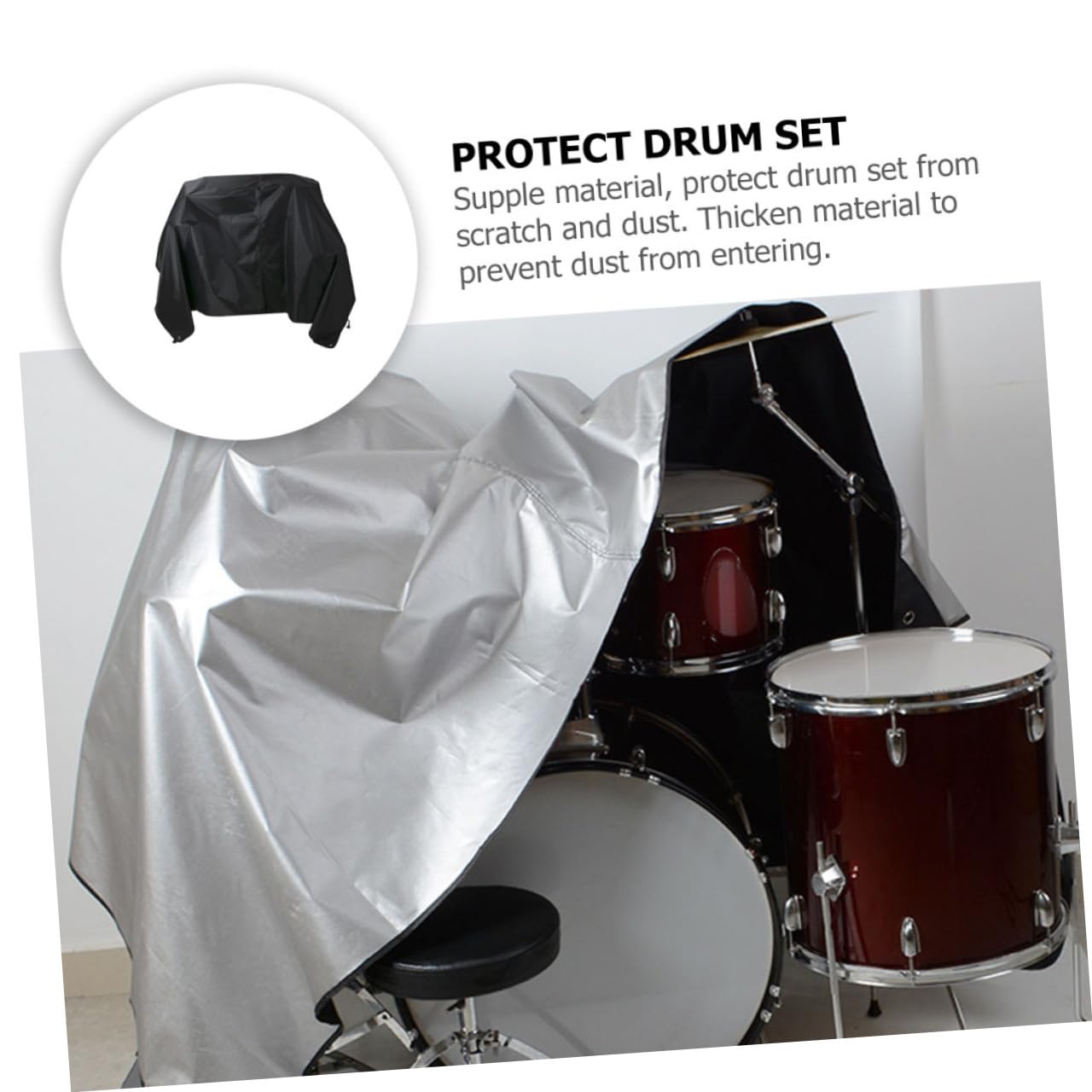 SOLUSTRE Funda para Batería y Resistente de Tela Oxford, Funda Flexible Negra y Plateada para Batería de Jazz, Cubierta Protectora Anti Polvo y Protección Solar para Instrumentos Musicales