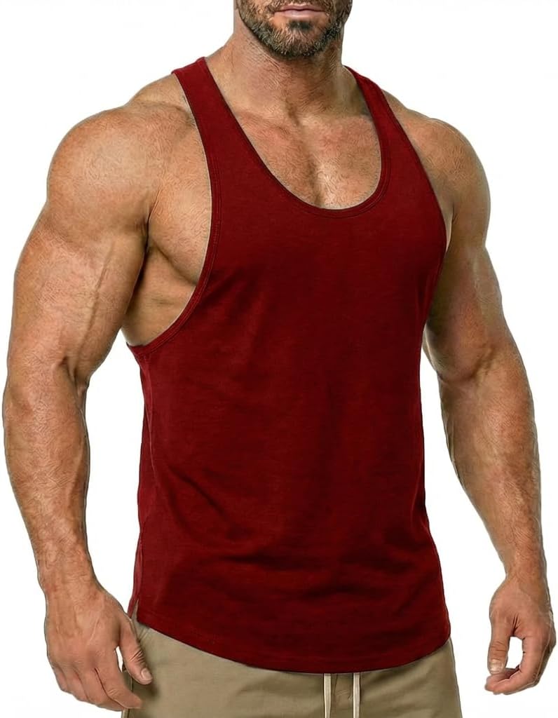 Men’s Muscle Gym Stringer Tank Top, Y-Back Bodybuilding Workout Shirt, Breathable Athletic Vest T01