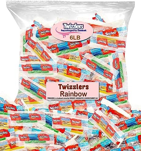 ZEESKEIT Repackaged Twizzlers Twists Rainbow Fruit Flavored Candy, 6 Lb Individually Wrapped Triple Twisted Pull N Peel Candy, Chewy Fun Size Twists