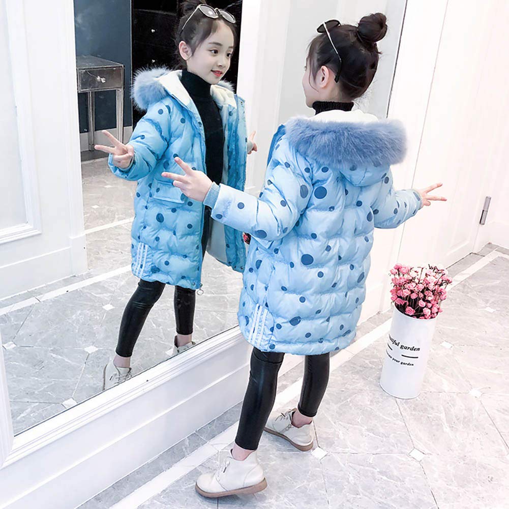 Piumino da Bambina con Stampa a pois Bambina con Ricamo Lungo Piumino con Cappuccio