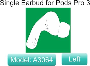 Meenova A3064 Single Left Earbud Replacement A3064 for Pods Pro 3rd Generation, OEM A3065 Earbuds, One Left Ear Side Only, A3122, Compatible with Original Air Pros 3 Earpads, Legit Used Ear Tips
