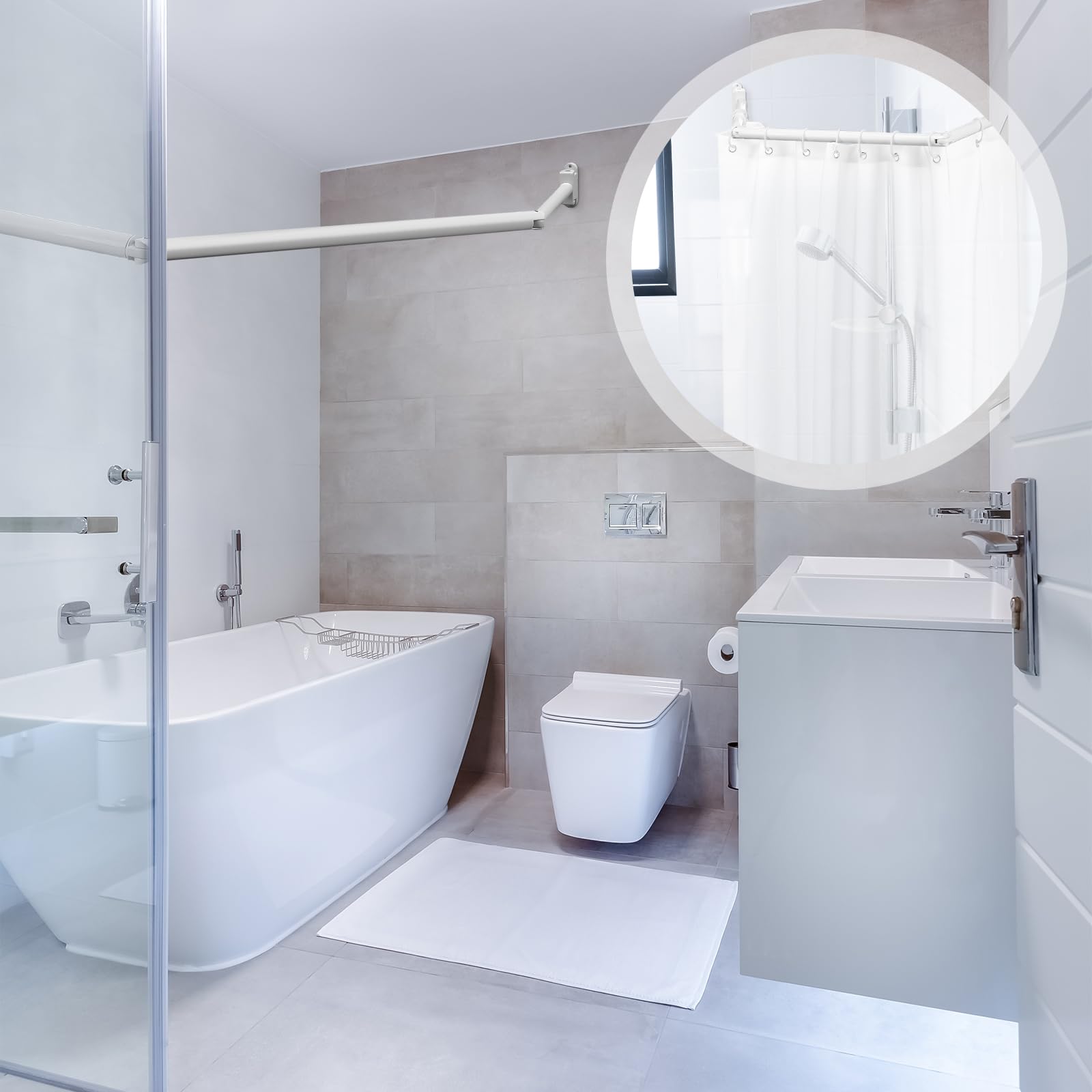 Wenqik Barra de cortina extensible de ducha RV para baño, 42 x 35 pulgadas, multifunción, ajustable, barra de ducha de aluminio para RV, baño, dormitorio, probador, necesita taladrar