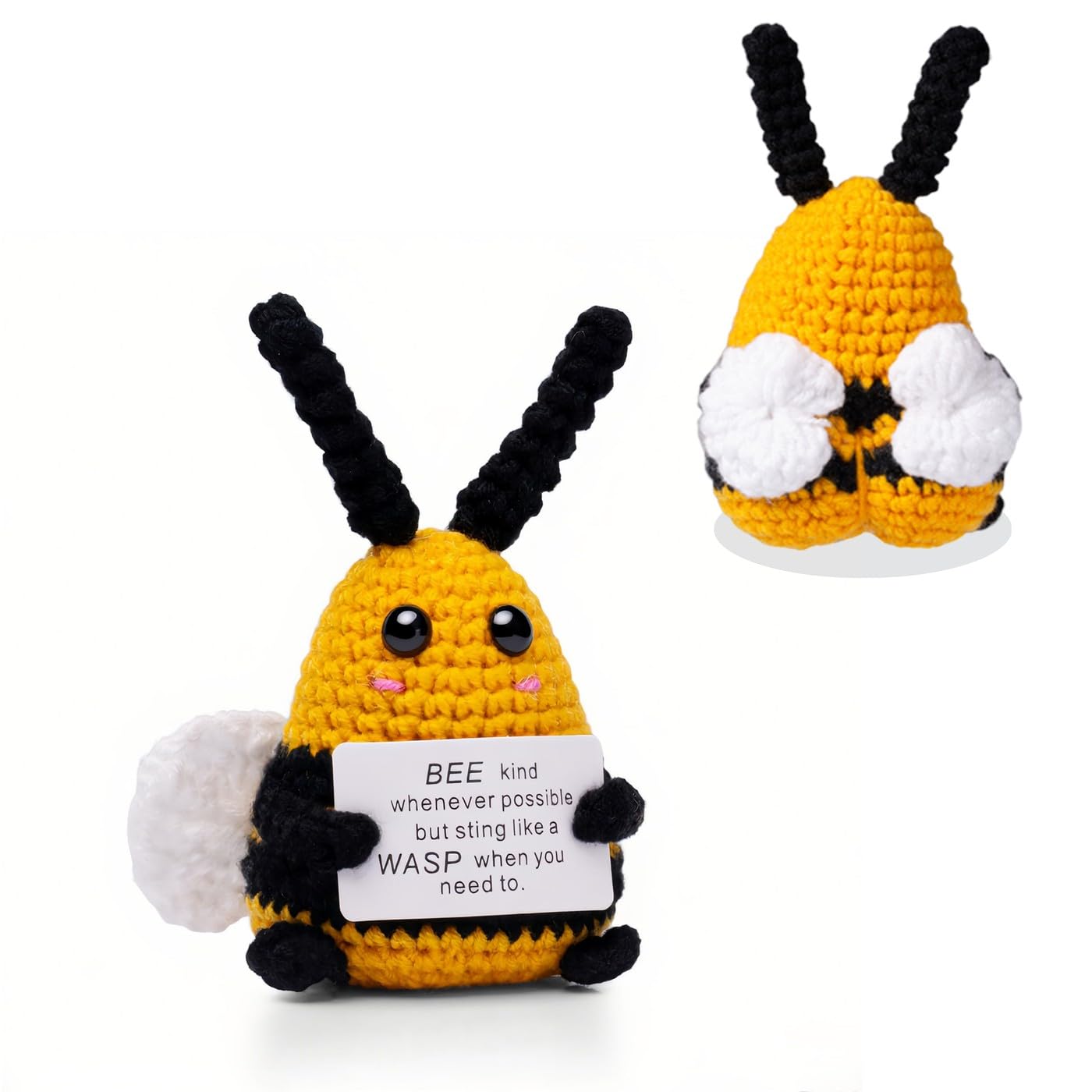 AWARDSEN Crochet Bee Mini Cute Emotional Support Bee with Inner Resolve Card Bee Kind Inspirational Novelty Gifts for Women, Friends, Besties Themed Decor