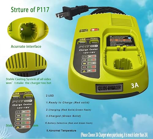 Miniatura 6 de Reemplaza el cargador de batería de 18 V ryobi P117 P118 P119 Química dual para cargar la batería Ryobi de iones de litio y Ni-cad Ni-Mh 12V 14.4V