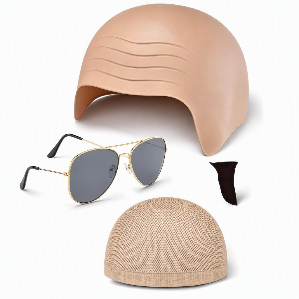 PYuWejn 4pcs bald cap，pitbull bald cap Black Sunglasses, Black Soul Patch