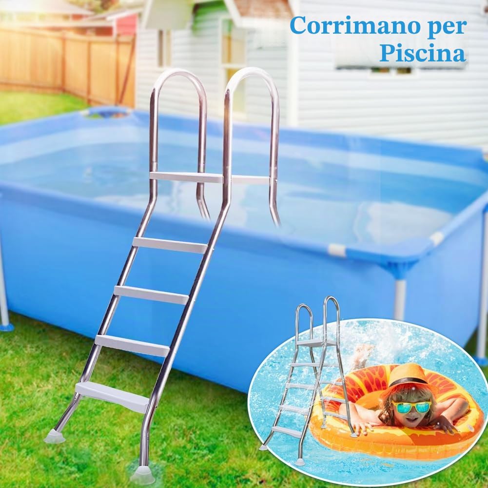 Scaletta Piscina Fuori Terra 132 a Doppia con 4 Gradini in Acciaio, Scala per Piscina Fuori Terra, Gradini per Piscina Fuori Terra, capacità di 250 kg