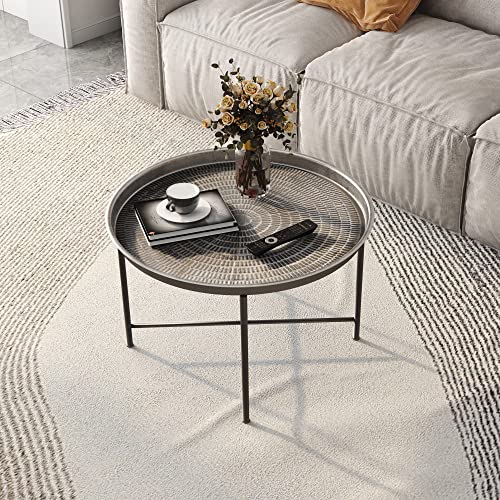 Yusong Coffee Table, BohoChic Hammered Metal Tray Coffee Table