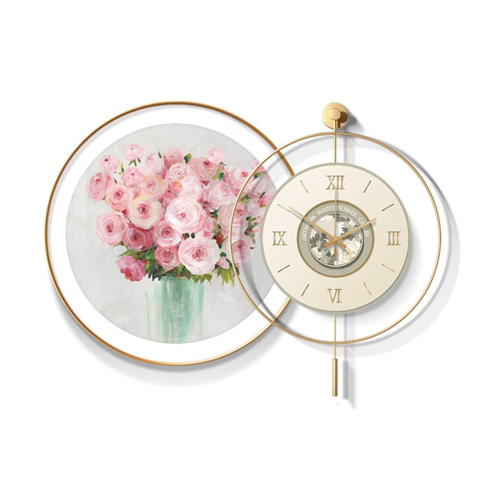 Reloj cocina Reloj de pared redondo con flores, decoración artística