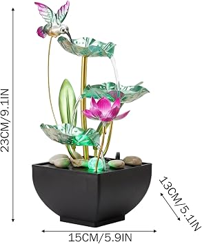3-Tiers Leaf Desk Waterfall Fountain with Lights, Indoor Tabletop Water Fountain for Home Office Bedroom, Style 2